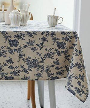 Pastoral Rectangle Tablecloth 60 X 84 Inch Linen Fabric Table Cloth Washable Table Cover With Dust Proof Wrinkle Resistant For Restaurant Picnic Indoor And Outdoor Dining Floral Dark Blue 0 300x360