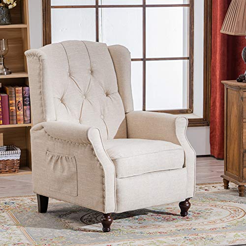 RELAXIXI Wingback Recliner Armchair Massage Heated Recliner Chair With Remote Control Accent Tufted Push Back Recliner Beige 0