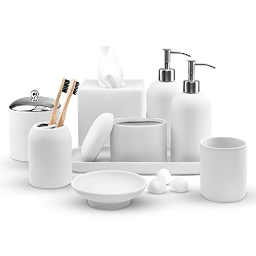Real Simple Bathroom Accessories Set Complete 9 Piece Bathroom Set L Soap Dispenser Lotion Dispenser Soap Dish Toothbrush Holder Tissue Box More White Rubber 0