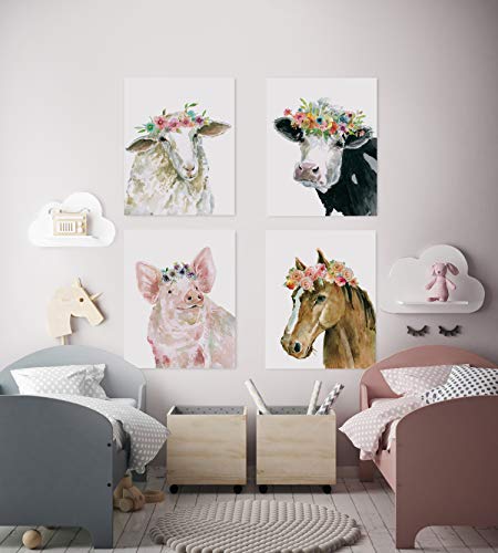 Renditions Gallery Sheep Cow Pig And Horse Nursery Wall Art Fine Giclee Print Poster 12x18 Farm Animal Set Of 4 0 1