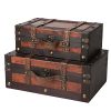 SLPR Crawford Wooden Storage Trunk Set Of 2 Wine Color Small Antique Wood Chest With Straps 0 100x100