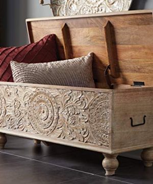 Signature Design By Ashley Fossile Ridge Boho Carved Wood Storage Bench With Hinge Top Beige 0 1 300x360