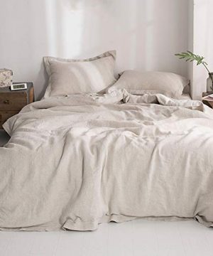 SimpleOpulence 100 Washed Linen Duvet Cover With EmbroideredQueen Size88x 923 Pieces Soft Farmhouse Comforter Set With Button Closure1 Duvet Cover And 2 PillowshamsNatural Linen 0 300x360
