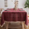 Stitching Tassel Tablecloth Heavy Weight Cotton Linen Table Cloths Fabric Dust Proof Table Cover For Kitchen Dinning Farmhouse Tabletop Decoration 3Red Square 55x55 0 100x100
