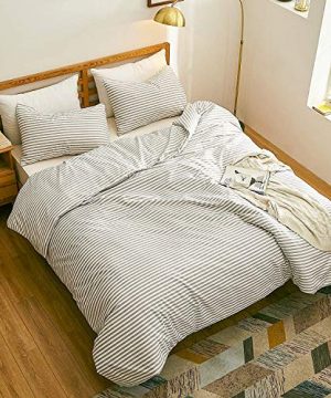 Striped Duvet Cover Sets 3 Pieces Zipper Closure Soft Washed Microfiber Comforter Cover Beige And White Striped King Size 0 300x360