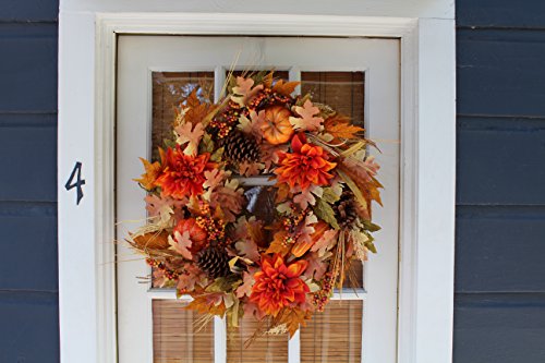 The Wreath Depot Oakwood Silk Fall Door Wreath 22 Inches Beautiful White Gift Box Included 0 1