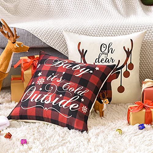 Tosewever Set Of 4 Decorative Christmas Throw Pillow Covers Black Red Plaid Farmhouse Linen 18 X 18 Inches Pillow Cushion Case For Sofa Couch Bed Home Outdoor Car 18 X 18 ChristmasPlaid 0 4