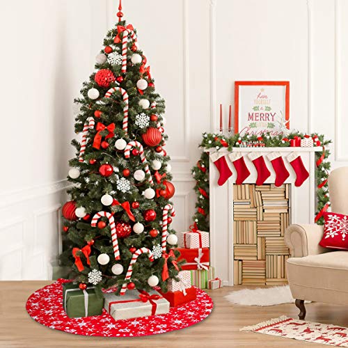 Townshine 48 Inch Red Christmas Tree Skirt Snowflakes Tree Skirt Double Layers Thick Xmas Tree Mat Holiday Party Decorations 0 3