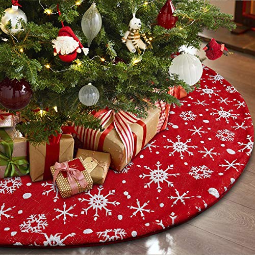 Townshine 48 Inch Red Christmas Tree Skirt Snowflakes Tree Skirt Double Layers Thick Xmas Tree Mat Holiday Party Decorations 0