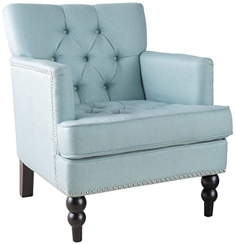 Tufted Club Chair Decorative Accent Chair With Studded Details Light Blue 0