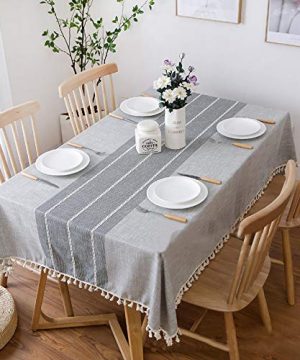 Vonabem Table Cloth Tassel Cotton Linen Table Cover For Kitchen Dinning Wrinkle Free Table Cloths RectangleOblong 58x70 4 6 Seats Grey Lines 0 300x360