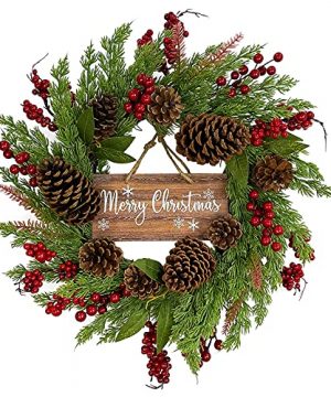 20 Inch Christmas Wreath With Pinecone Berries Christmas Decorations Front Door Wreath For Outdoor Indoor Party Wall Table Home Decor 0 300x360