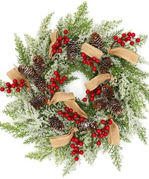 22 Artificial Christmas Door Wreath Christmas Wreaths For Front Door Winter Wreath With Pine Cone Red Berries Burlap Ribbon Snowflake Holiday Outdoor Wreath Decorations 0 300x360