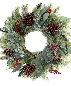 24 Inch Artificial Christmas Wreath Winter Frost Collection Natural Decoration Consisting Of Pinecones Red Berries Frosted Foliage And Miscellaneous Greenery 0 300x360