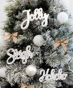 AuldHome Large Farmhouse Christmas Word Art Ornaments In Galvanized Rustic Tin Script With Jolly Sleigh And Hohoho Set Of 3 7 Inch Signs 0 300x360