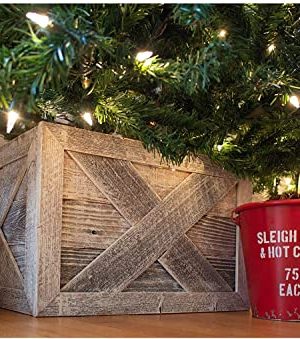 BarnwoodUSA Wide Deluxe Wooden Tree Box Collar White Wash Farmhouse Tree Box Christmas Tree Skirt Rustic Decorations 100 Reclaimed Recycled Wood 4 Sides 0 300x339