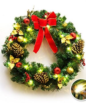 BenefitUSA 24 Christmas Wreath Pre Lit Decorated Pine Artificial Wreath Battery Operated 20 LED LightsBattery Not Included 0 300x360