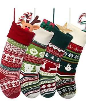Brainfella Knit Christmas Stockings4 Pack 22 Inches Snowflake Reindeer Snowman Personalized Cable Knit Stockings For Christmas Candy Gifts Decor 0 300x360