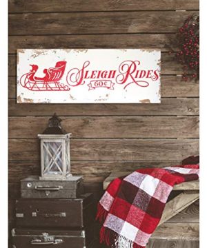 BrandtWorks Vintage Sleigh Rides Christmas Sign Distressed Whitered 9 X 24 0 300x360