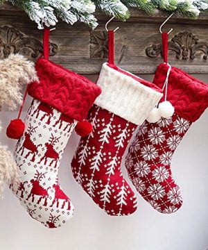 Christmas Stockings 3 Pcs 16 Inches Knit Knitted Stockings Rustic Christmas Stocking Ornament Set For Family Holiday Xmas Party Decorations Knitted Snowflake Tree Elk 0 300x360