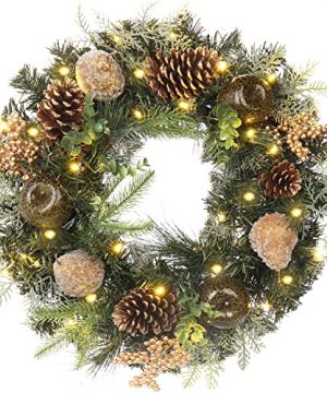Christmas Wreath 20 Christmas Front Door Wreath Ornament With LED Lights Pinecone Berries Artificial Pine Garland For Party Table Fireplaces Porch Walls New Years Halloween Home Decor 0 300x360
