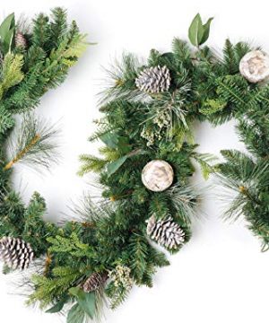 CraftMore Brooklyn Pine Garland With Grey Pinecones And Birch Christmas Decor Balls 0 300x360