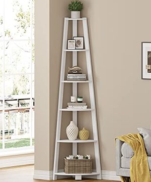 EPEHX 5 Tier Corner Shelf Modern Wood Corner Ladder Shelf Display Rack Multipurpose Bookshelf And Plant Stand For Living Room Kitchen Home Office White 0 300x360