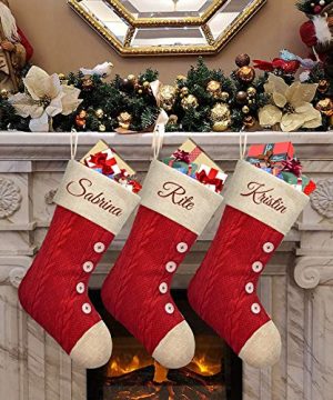 ElegantPark Knit Personalized Christmas Stockings Set Of 3 Red Large Plain Xmas Rustic Stocking Holiday Fireplace Home Decoration Gifts For Family Kids 0 300x360
