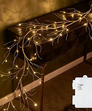 Fudios Pre Lit Twig Garland Lights Battery Operated With Timer Lighted Birch Vines For Mantle Christmas All Year Round 6ft 48 Warm White LED 0 300x360