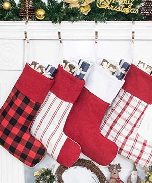 GEX Christmas Stockings For Family 4 Pack Rustic Buffalo Red Plaid Farmhouse Country Classic Stripe 19 Large Decorations For Fireplace Xmas Tree Set Of 4 0 300x360
