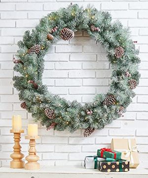 Glitzhome 36 D Oversized Pre Lit Glittered Pine Cone Christmas Wreath With 50 Warm White Lights Artificial Wreaths For Christmas Festival Celebration Front Door Wall Window Party Decor 0 300x360