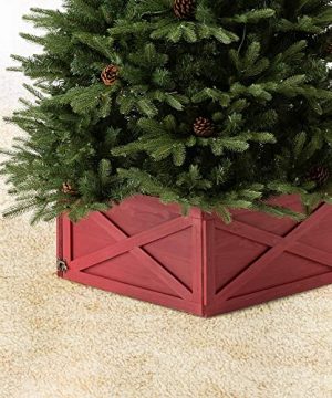 Glitzhome Wooden Box Collar Stand Cover Christmas Tree Skirt 22 L Red 0 300x360