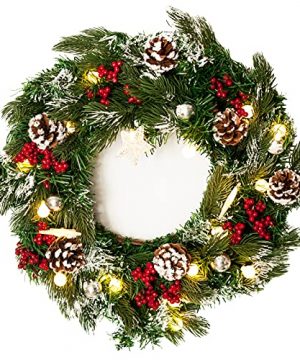 Hayysy Christmas Wreath For Front DoorArtificial Christmas Door Decorations Christmas Wreaths With Lights Christmas House Farmhouse Wall Outdoor Front Porch Decor 20 Inch 0 300x360