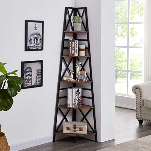 Vintage Free Standing Bookshelf 5-tier Industrial Style X shaped design Bookcase 