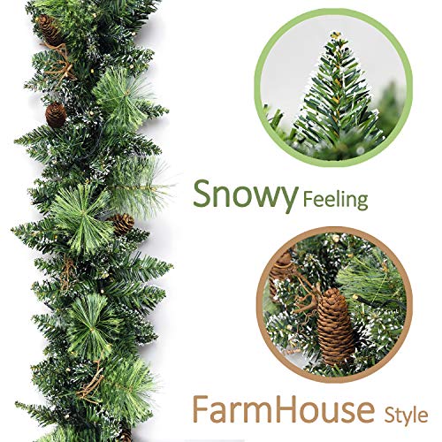 HomeKaren Christmas Garland Prelit 9 Ft Battery Operated With 50 Led Lights Pine Cone And Snow Style Xmas Garland Christmas Decor Indoor Outdoor 0 1