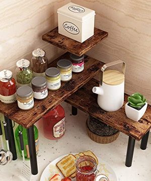 Homode Newly Upgraded Corner Shelf 3 Tier Kitchen Counter Organizer Storage Rack Shelves For Bathroom Living Room Wood And Metal Accent Rustic Brown 0 300x360