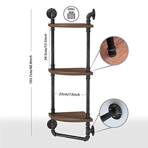 FODUE Industrial Pipe Bathroom Shelves Wall Mounted 2-Shelf,Rustic Pipe  Shelving Wood Shelf with Towel Bar,Pipe Floating Shelves Towel Holder