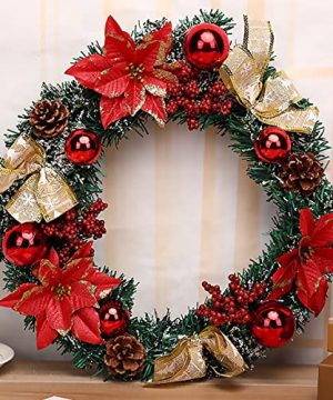 IronBuddy 16 Christmas Wreath Artificial Wreath With Pinecones Bowknots Flowers And Berries And Balls Christmas Decor Wreath For Front Door Wall Window 0 300x360