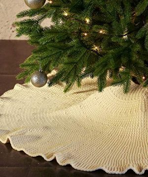 Knit Christmas Tree Skirt Base Floor Mat 48 Handmade Soft Thick Rustic Farmhouse Xmas Holiday Decoration Cream Ivory 0 300x360