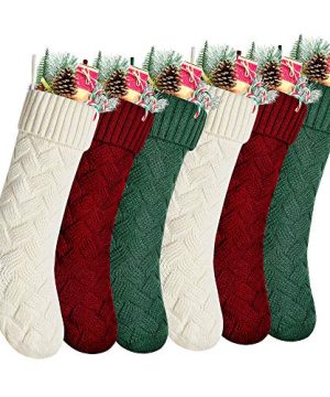 Kunyida Pack 618 Burgundy Green Ivory Knit Christmas Stockings For Fireplace Hanging 0 300x360