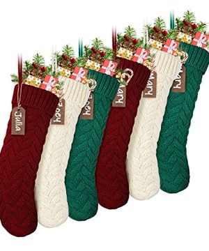 LIBWYS Knit Christmas Stockings With Name Tags 6 Pack 18 Large Cable Xmas Stockings Classic Burgundy Red Ivory White Green Chunky Hand Stockings 0 300x360