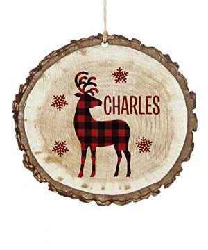 Lets Make Memories Perfectly Plaid Rustic Wooden Ornaments Personalized With Name For Christmas Holidays Season Reindeer 0 300x360