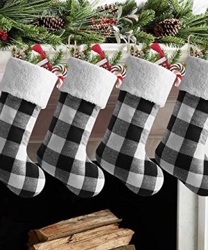 Meriwoods Chirstmas Stockings 4 Pack 18 Inch Large Buffalo Plaid Xmas Stockings With Faux Fur Cuff Country Rustic Holiday Indoor Decorations For Family 0 300x360