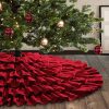 Meriwoods Ruffled Burlap Christmas Tree Skirt 48 Inch Large Natural Linen Tree Collar Country Rustic Indoor Xmas Decorations Burgundy Red 0 100x100