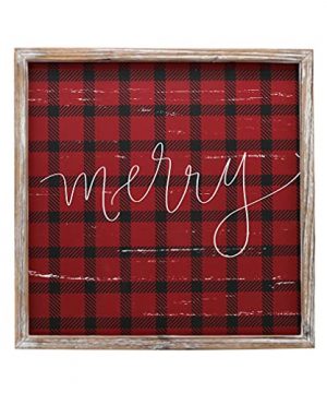 Merry Plaid Wood Sign 18x18 Distressed Holiday Sign Christmas Wall Decor Wall Art Winter Sign Christmas Gift Housewarming Gift 0 300x360