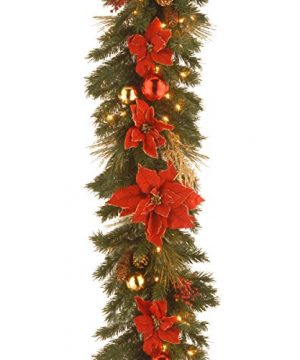 National Tree Company Pre Lit Artificial Christmas Garland Decorative Collection Flocked With Mixed Decorations And White Lights Home Spun 9 Ft 0 300x360
