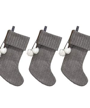 New Traditions Simplify Your Holiday 3 Pack Christmas Cable Knit Stockings With Pom Poms GrayIvory Poms 0 300x360