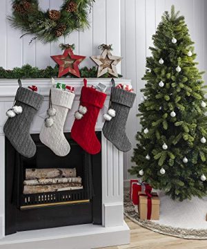 New Traditions Simplify Your Holiday 3 Pack Christmas Cable Knit Stockings With Pom Poms IvoryIvory Poms 0 4 300x360