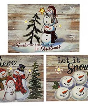 OSW LED Lighted Snowflakes And Snowman Wooden Block Plaques With Auto Timer Set Of 3 Christmas Decor Wall Signs Or Tabletop Decorations Battery Operated Light Up 0 300x360