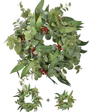 RED DECO Eucalyptus LeavesBerry 22 Christmas Door Wreath 65 Candle Ring Artificial Green Wreaths For All Seasons Home Farmhouse Wedding Party Table Window Wall Decor 0 300x360